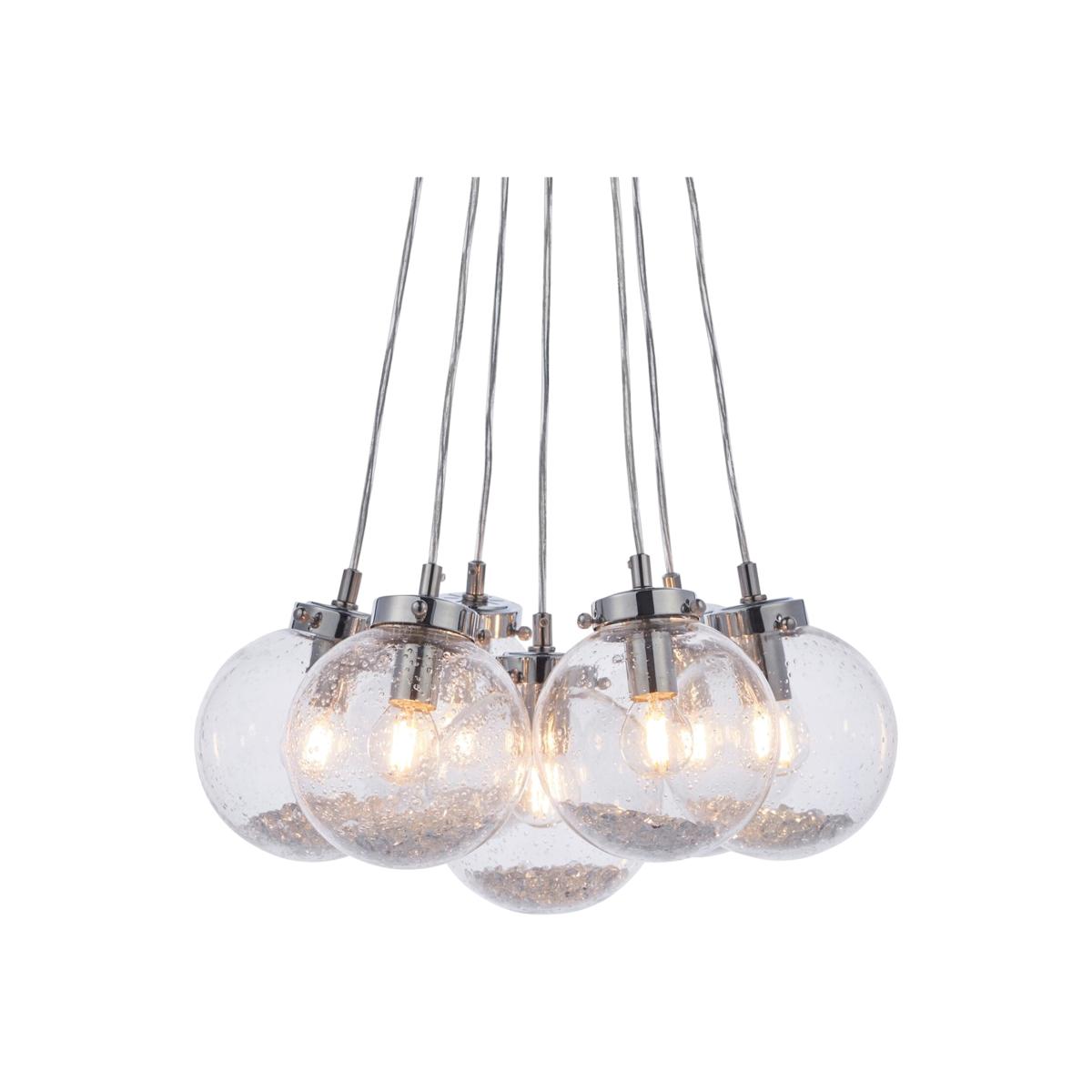 Harbour 7 Light Cluster Pendant Chrome, Glass With Bubbles, E14 - Chrome Plate – image 1