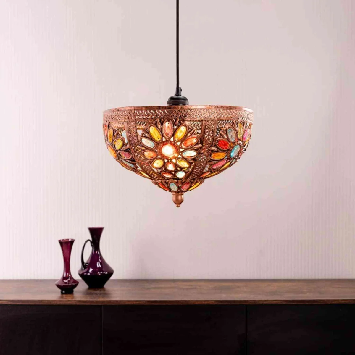 Samia Moroccan Bazaar Style Bronze Ceiling Light Shade with Multi Coloured Jewels - Bronze / 0.75kg – image 2