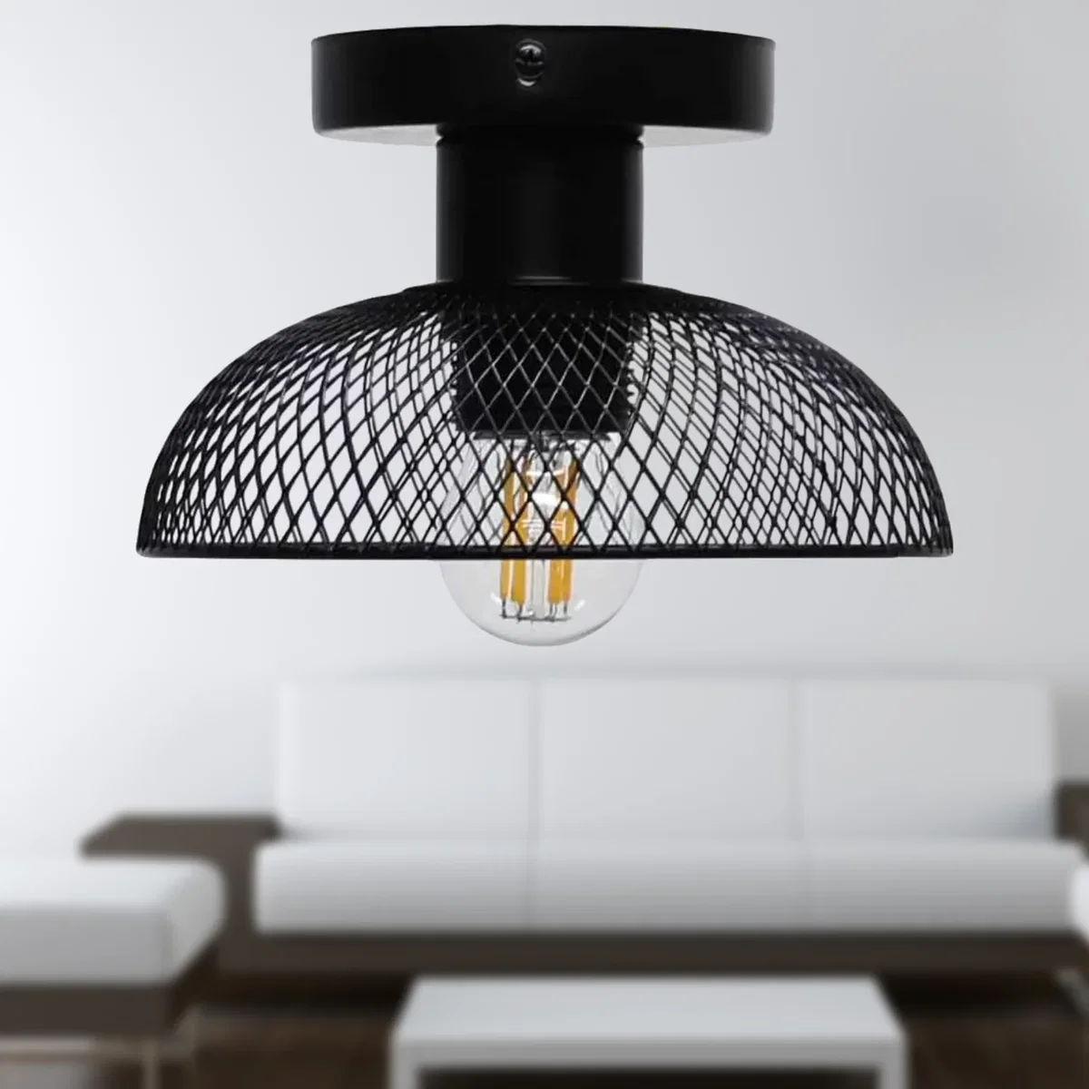 Set Of 2 Cassidy Small Black Mesh Ceiling Flush Lights - Black – image 3