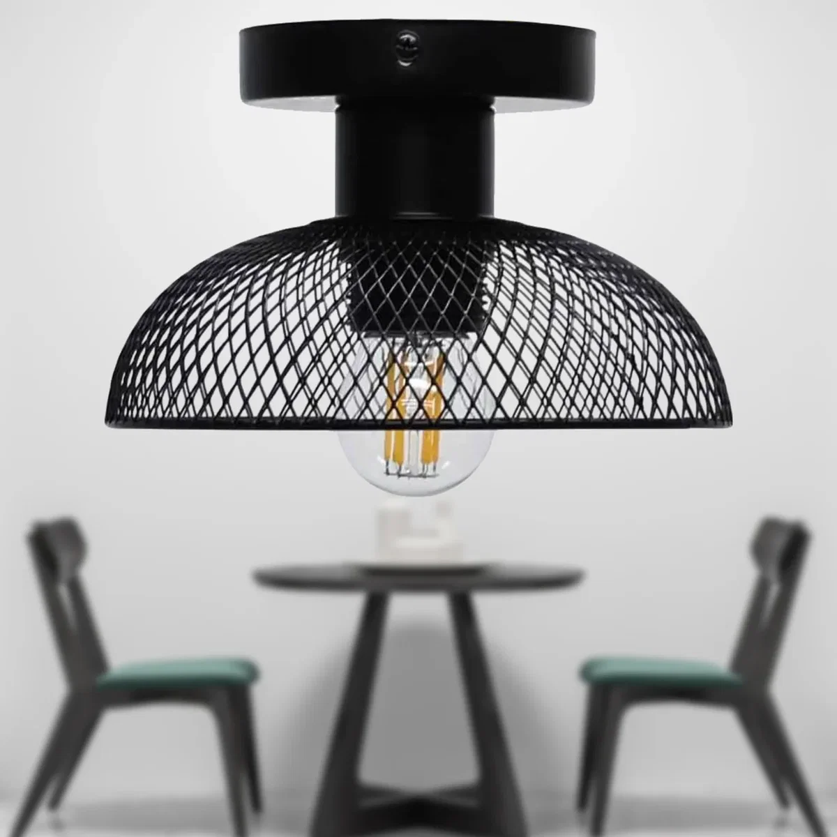 Set Of 2 Cassidy Small Black Mesh Ceiling Flush Lights - Black – image 4