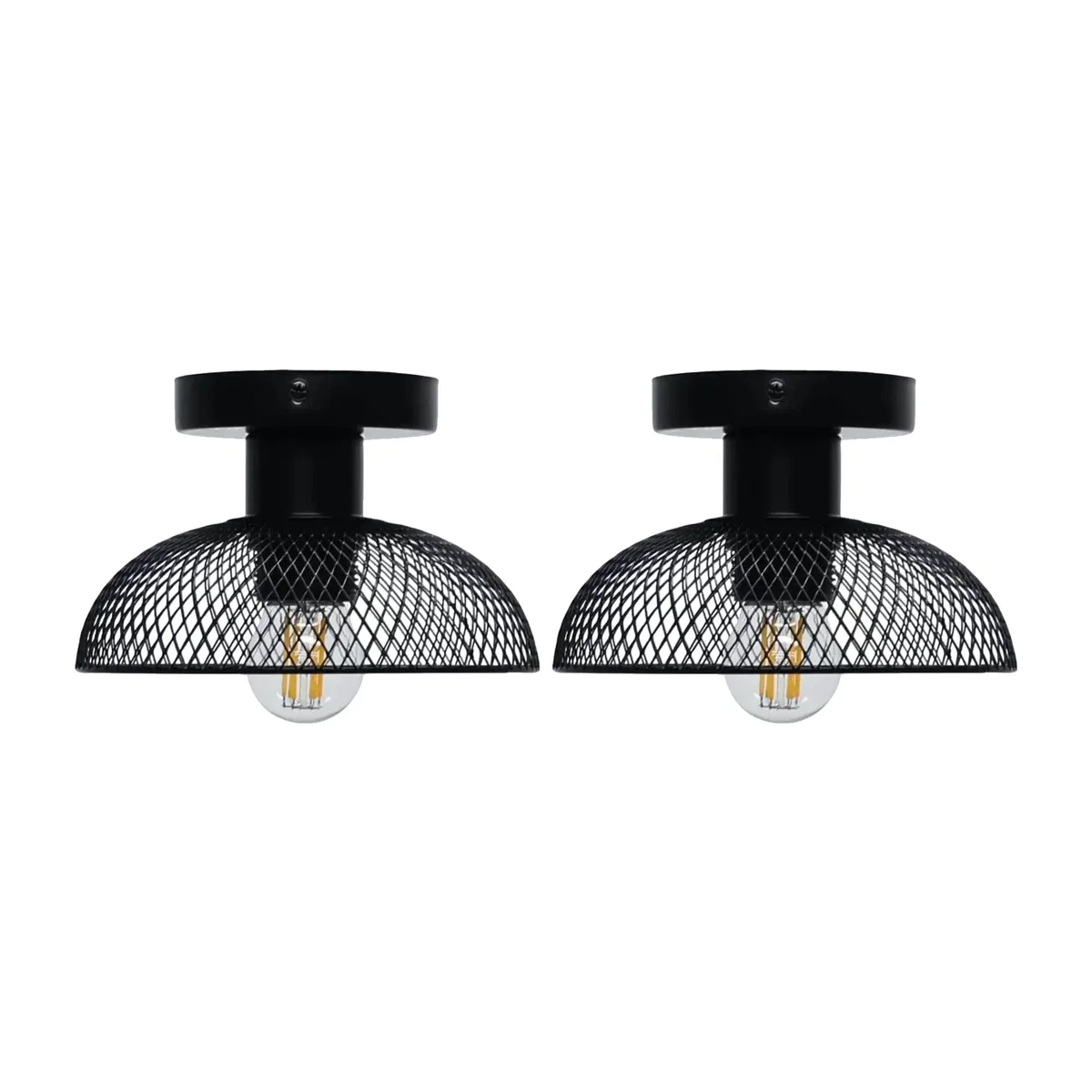 Set Of 2 Cassidy Small Black Mesh Ceiling Flush Lights - Black – image 1