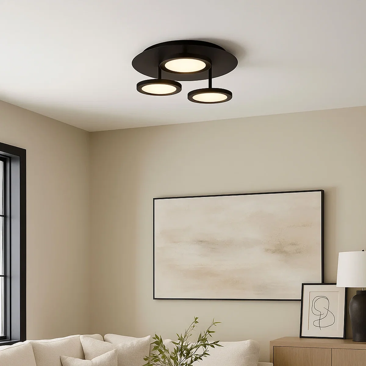 3 Light Black LED Ceiling Flush - Sand Black – image 2