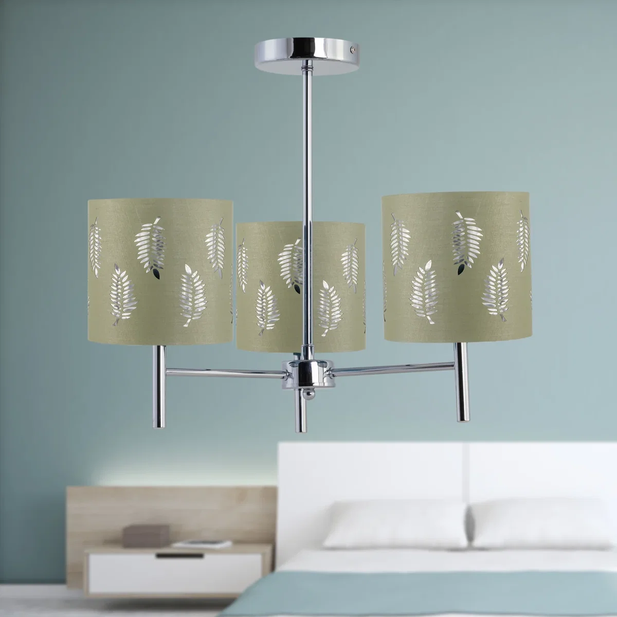 Brea Chrome 3 Light Fitting With Sage Green Fern Shades - Chrome & Sage Green – image 3