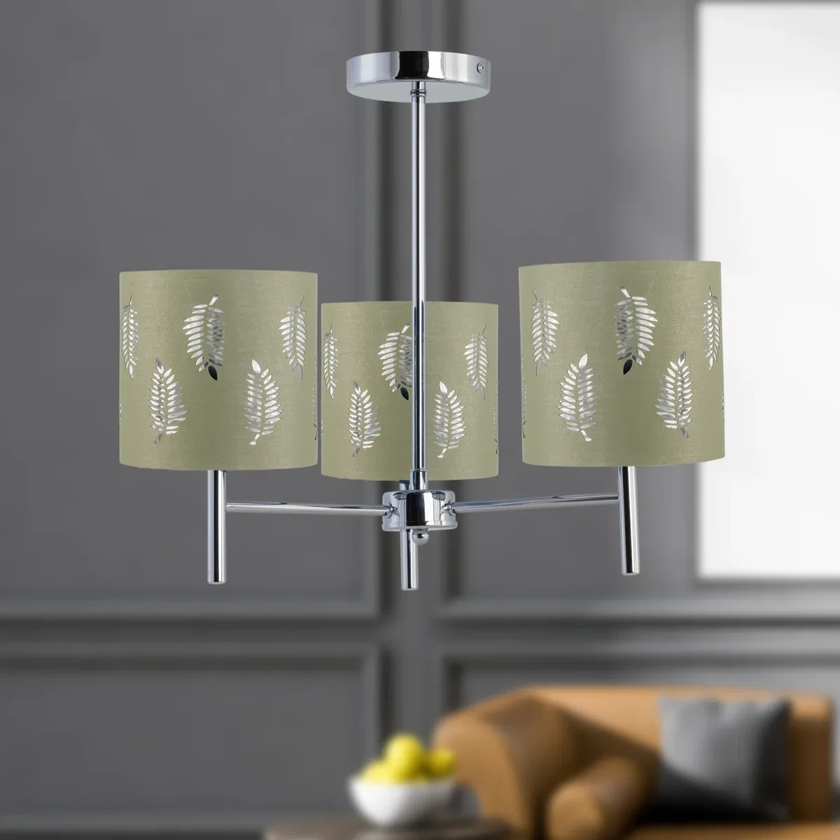 Brea Chrome 3 Light Fitting With Sage Green Fern Shades - Chrome & Sage Green – image 4