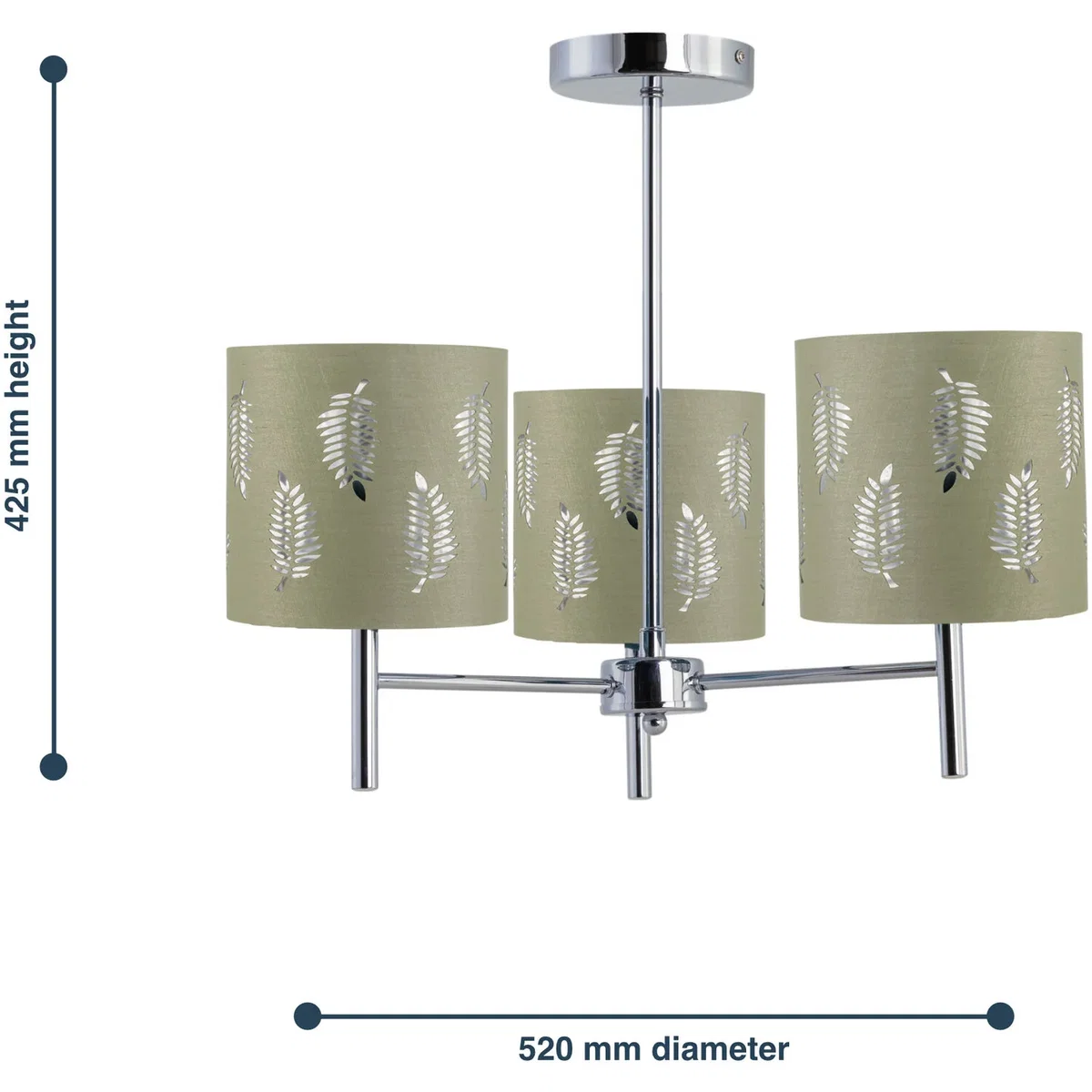 Brea Chrome 3 Light Fitting With Sage Green Fern Shades - Chrome & Sage Green – image 5