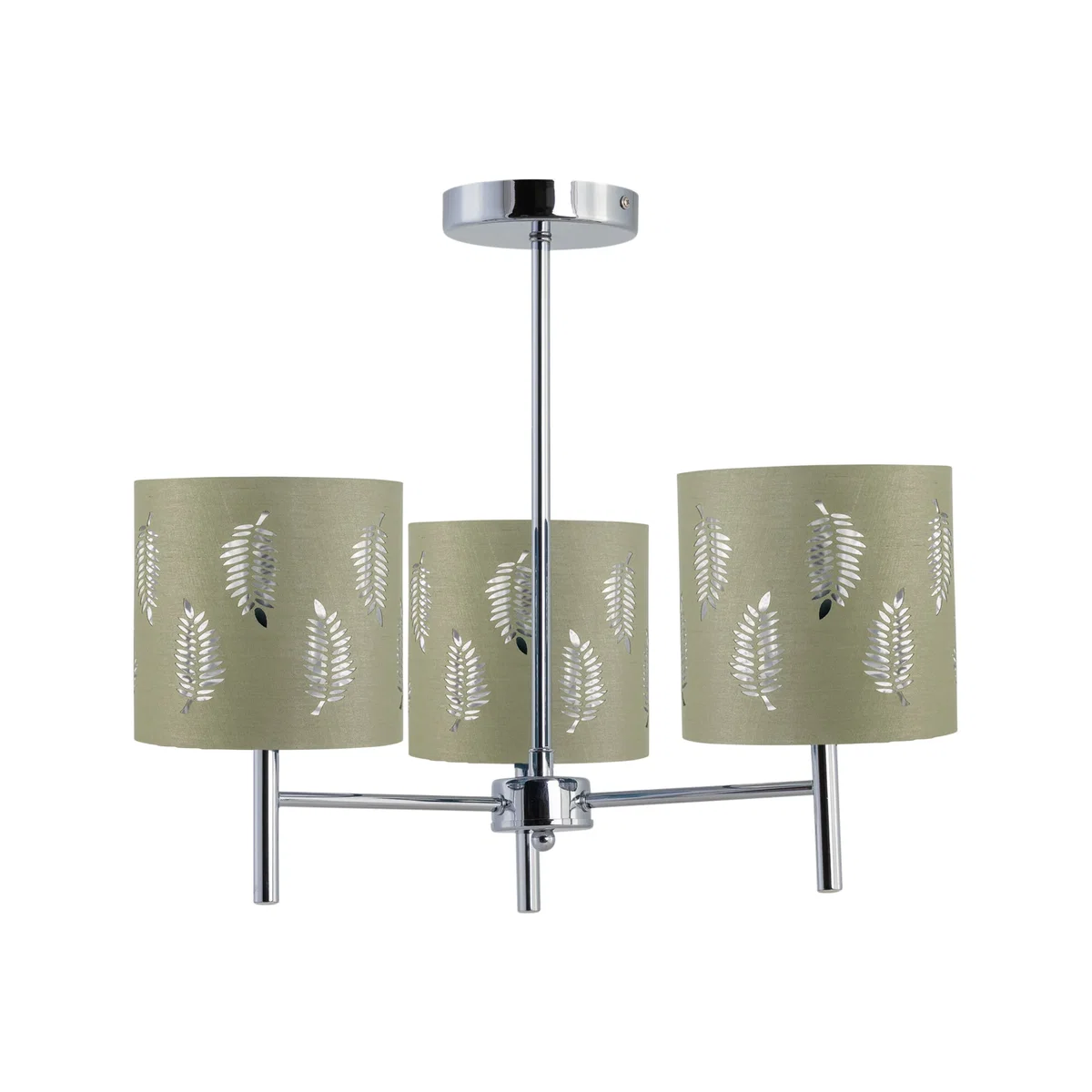 Brea Chrome 3 Light Fitting With Sage Green Fern Shades - Chrome & Sage Green – image 1