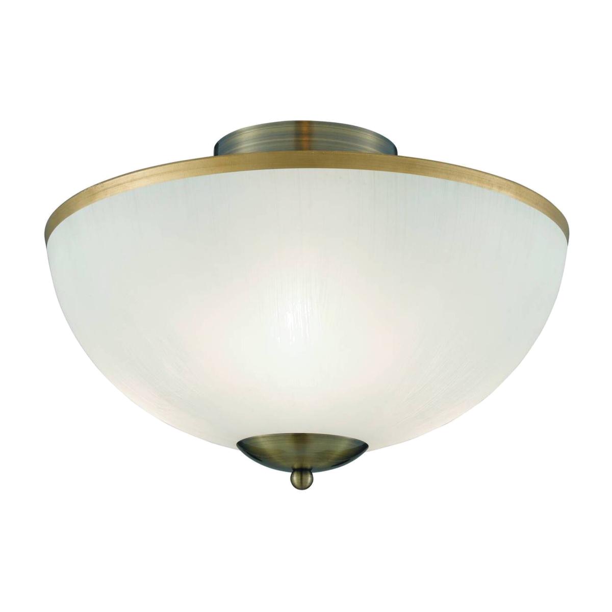 3 Light Flush Ceiling Light Antique Brass and Glass, E14 - Antique Brass