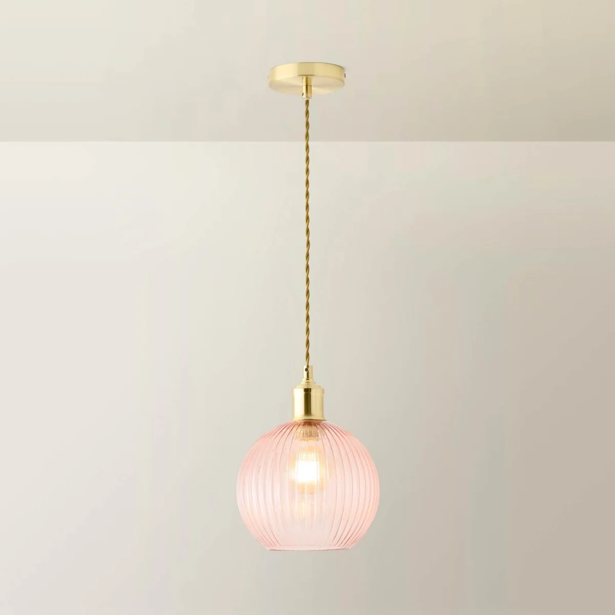 Maddison Brushed Gold Ceiling Light Pink Glass Shade - Pink – image 4