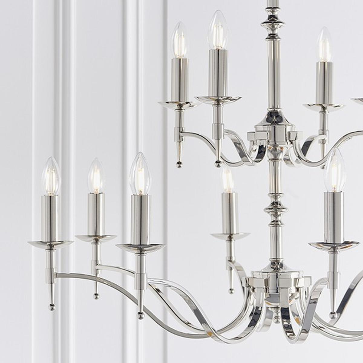 Stanford 12 Light Chandelier Polished Nickel Plate Finish, E14 - Polished Nickel Plate – image 2
