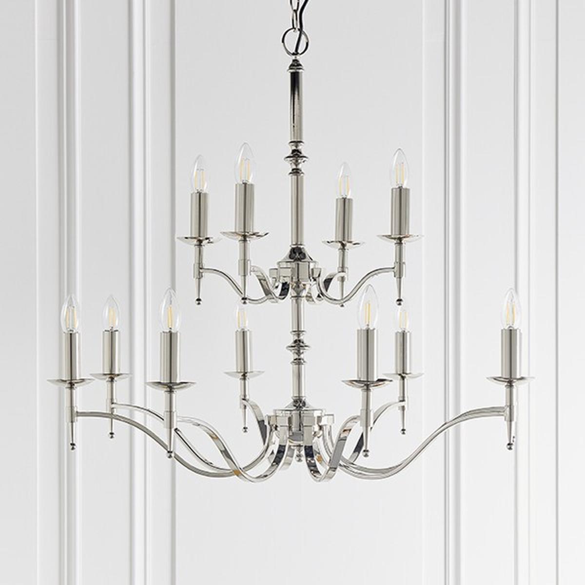 Stanford 12 Light Chandelier Polished Nickel Plate Finish, E14 - Polished Nickel Plate – image 3