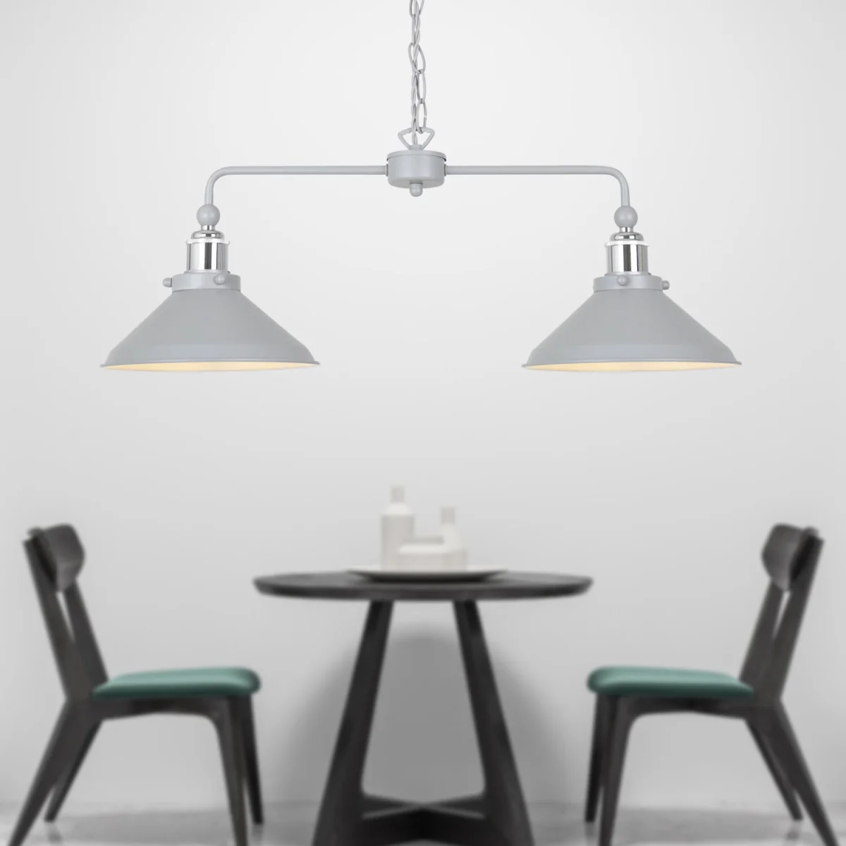 Set Of 2 Maxwell 2lt Bar Ceiling Pendant Lights - Flint Grey With Polished Chrome Plate Detail – image 4