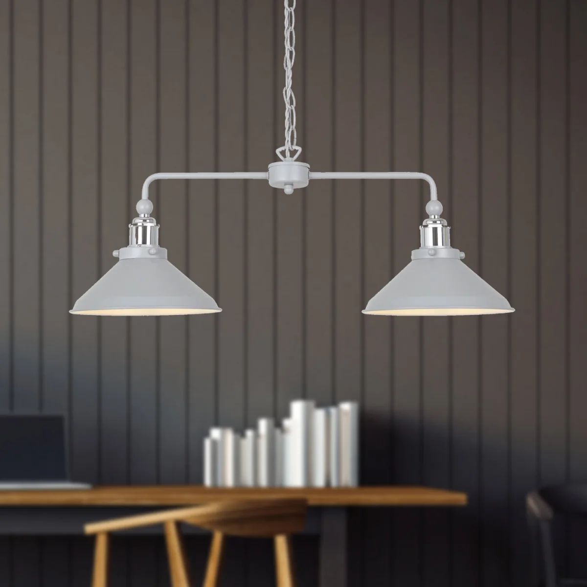 Set Of 2 Maxwell 2lt Bar Ceiling Pendant Lights - Flint Grey With Polished Chrome Plate Detail – image 5