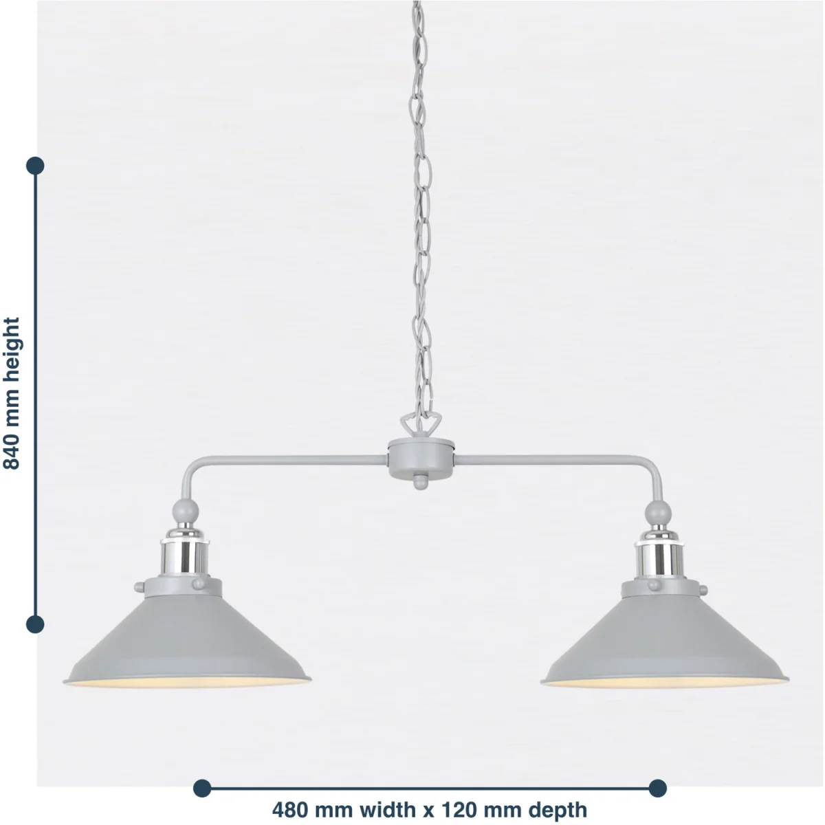 Set Of 2 Maxwell 2lt Bar Ceiling Pendant Lights - Flint Grey With Polished Chrome Plate Detail – image 6