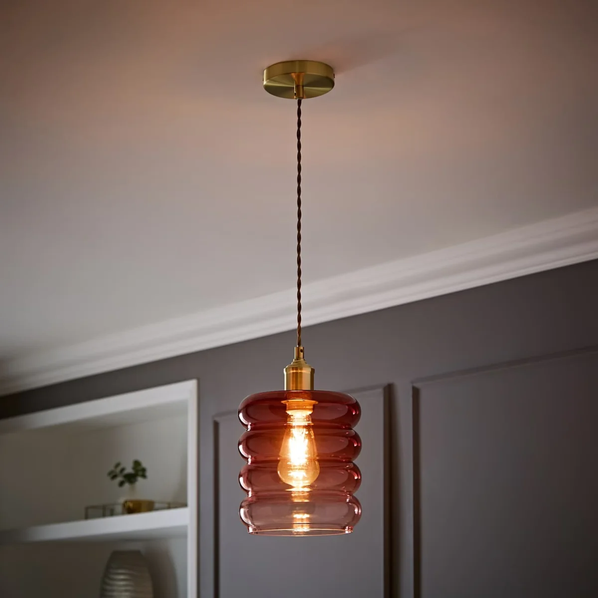Giselle Ombre Berry Glass Ceiling Pendant Light - Brushed Gold / 18.8cm – image 4