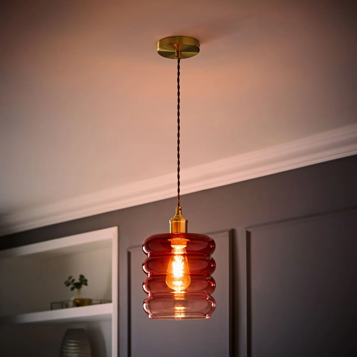 Giselle Ombre Berry Glass Ceiling Pendant Light - Brushed Gold / 18.8cm – image 5