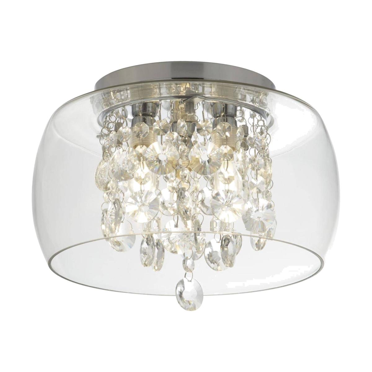 3 Light Bathroom Flush Ceiling Light Chrome, Crystal IP44, G9 - Chrome