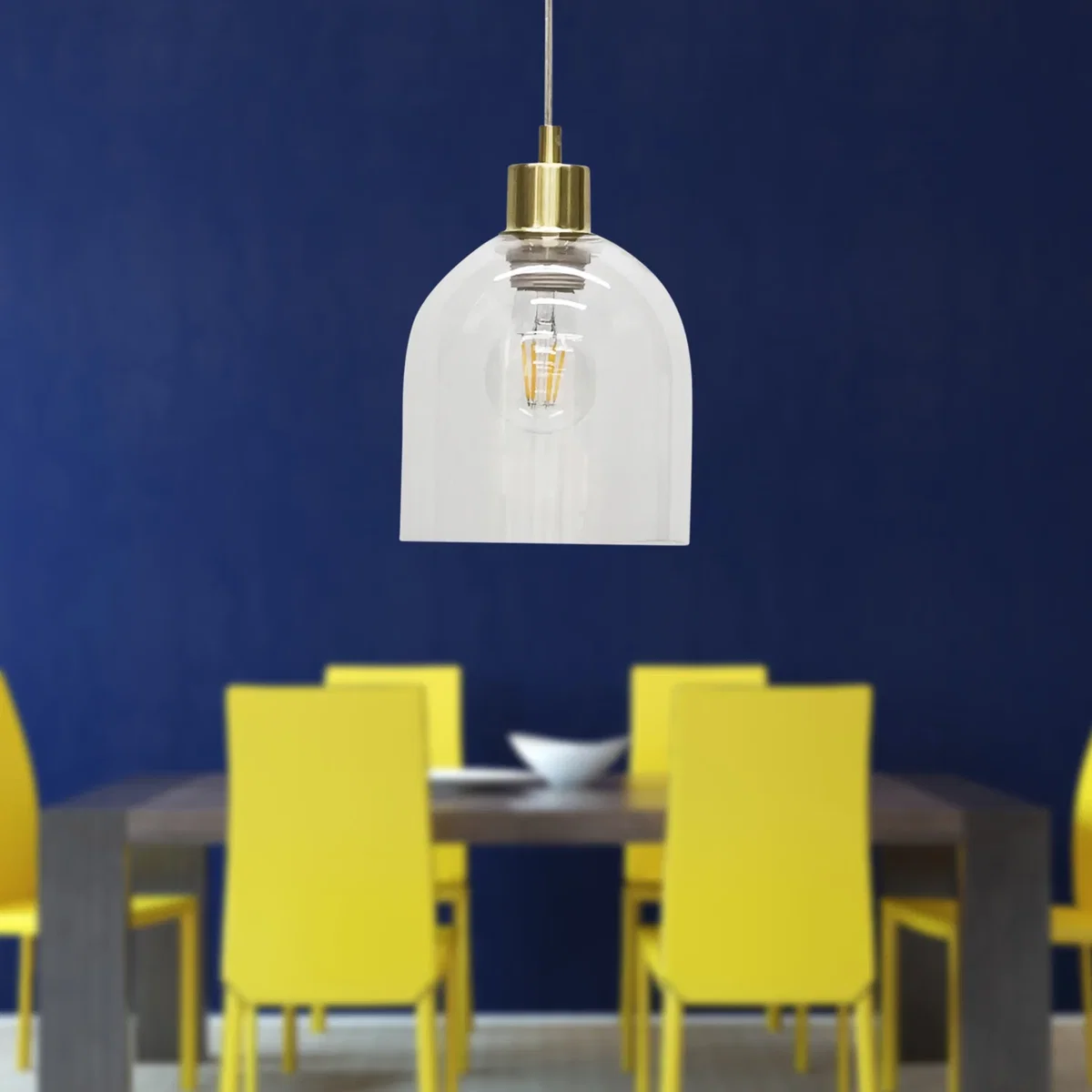 Belten Clear Glass Cloche With Satin Brass Pendant Fitting - Satin Brass & Clear – image 3