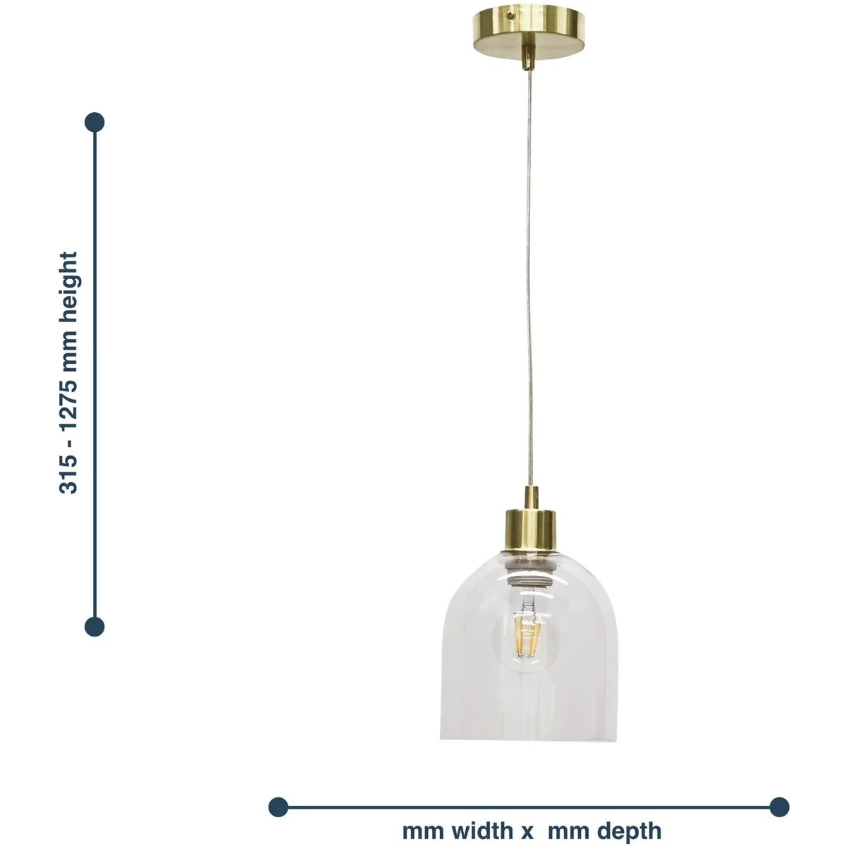 Belten Clear Glass Cloche With Satin Brass Pendant Fitting - Satin Brass & Clear – image 5
