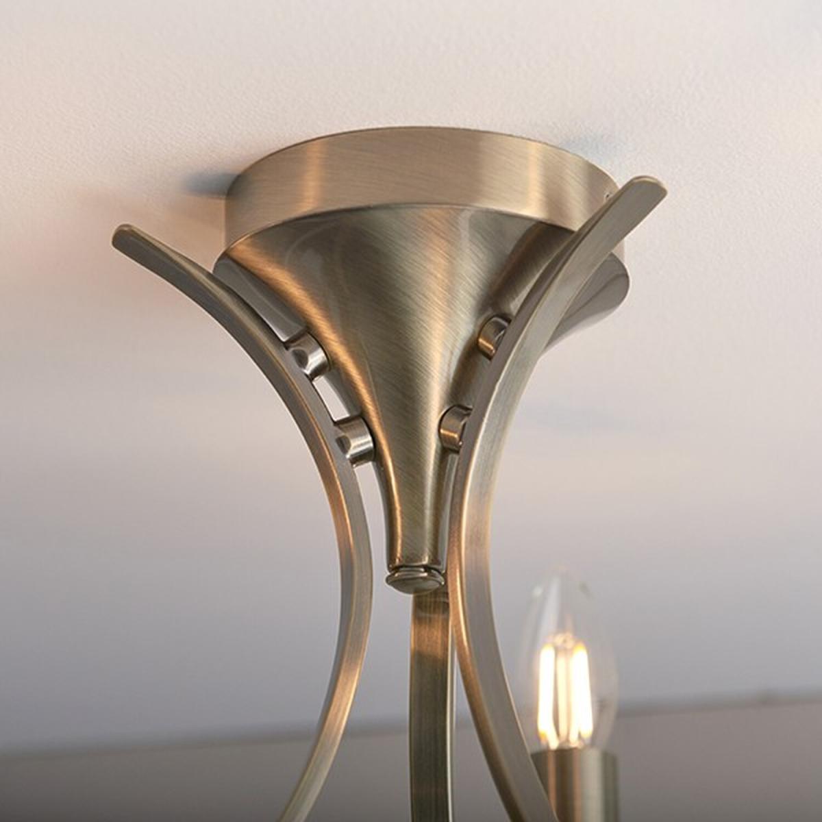 Penn 3 Light Semi Flush Ceiling Light Brushed Brass effect plate, E14 - Brushed brass effect plate – image 4