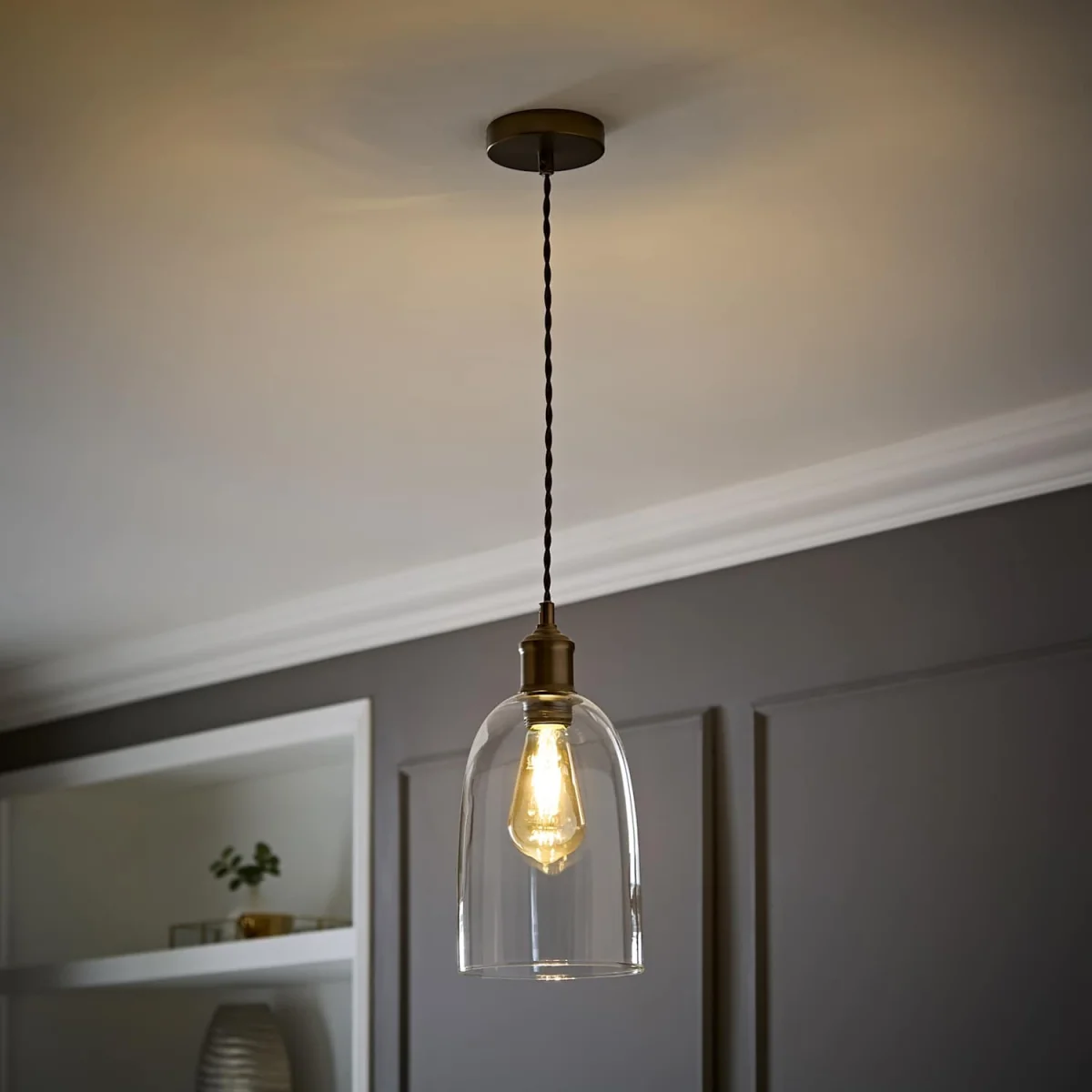 Kira Glass Cloche Brushed Brass Single Ceiling Pendant Light - Brushed Brass / 0 – image 2
