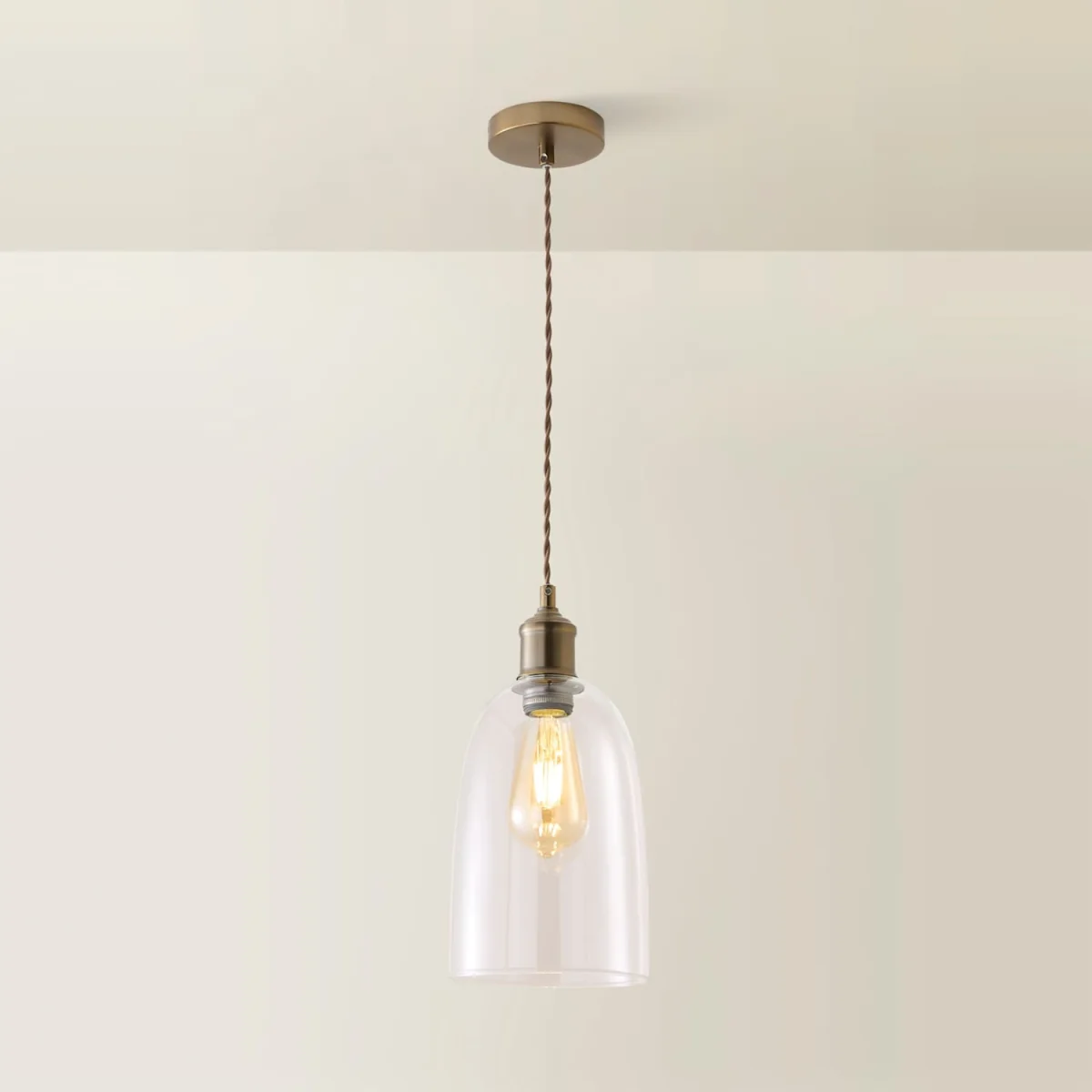 Kira Glass Cloche Brushed Brass Single Ceiling Pendant Light - Brushed Brass / 0 – image 3