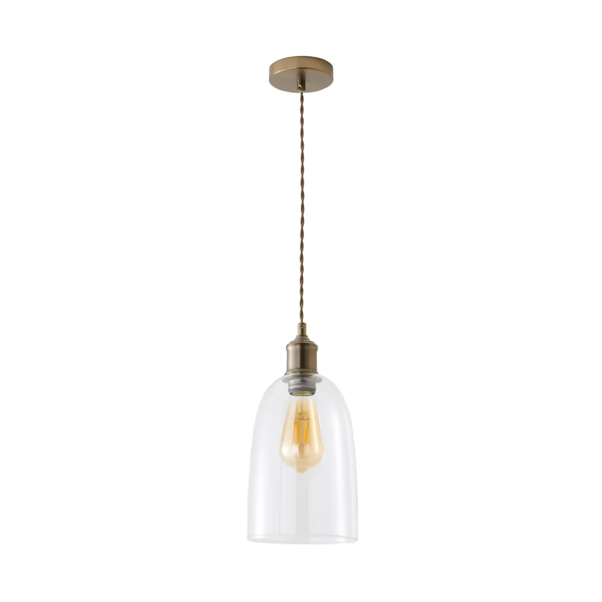 Kira Glass Cloche Brushed Brass Single Ceiling Pendant Light - Brushed Brass / 0 – image 6