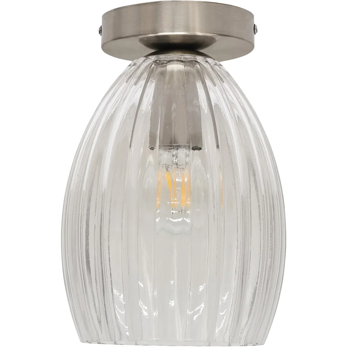 Set Of 2 Birch Fluted Glass Satin Nickel Ceiling Light Fittings - Satin Nickel & Clear – image 2