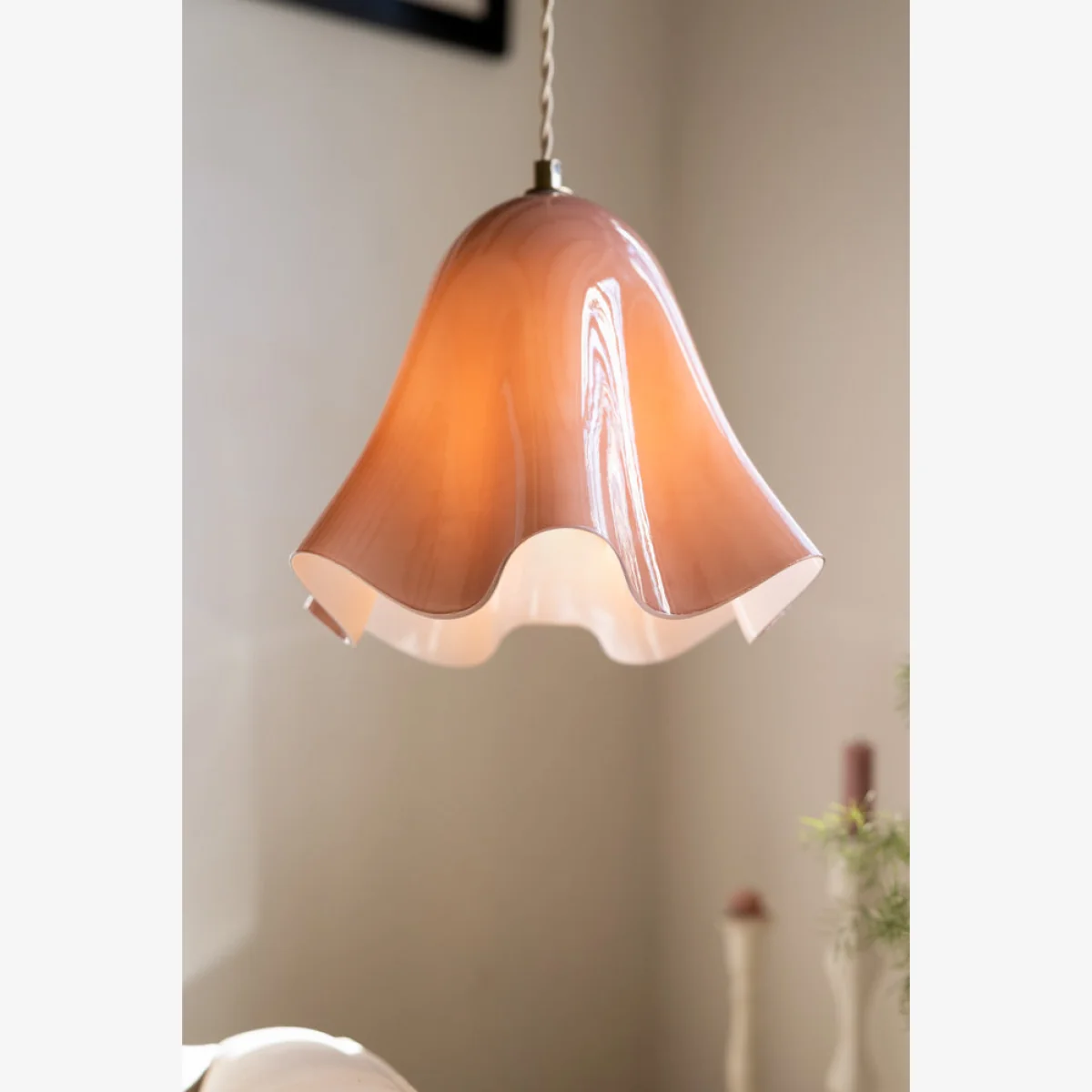 Blush Wavy Glass Pendant Light