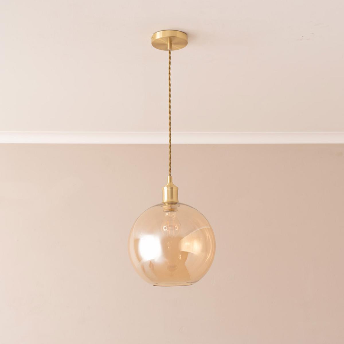 Bellamy Amber Glass Globe Single Ceiling Pendant Light - Brushed Gold