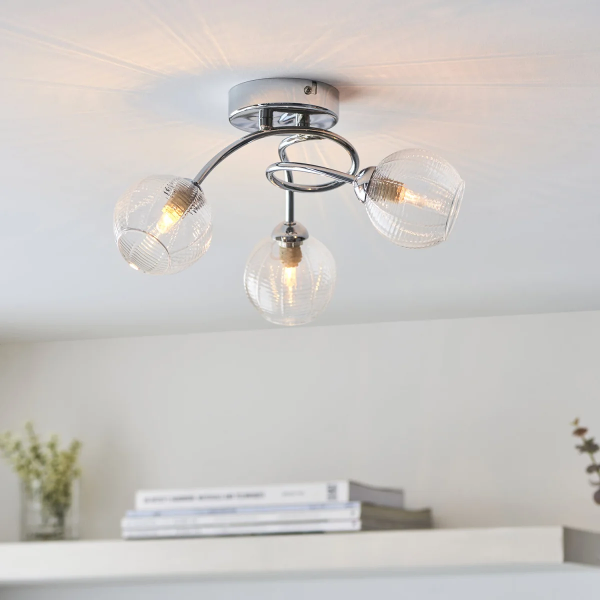 Tatton 3lt Flush Ceiling Light - Polished Chrome Plate And Clear Ribbed Glass – image 7