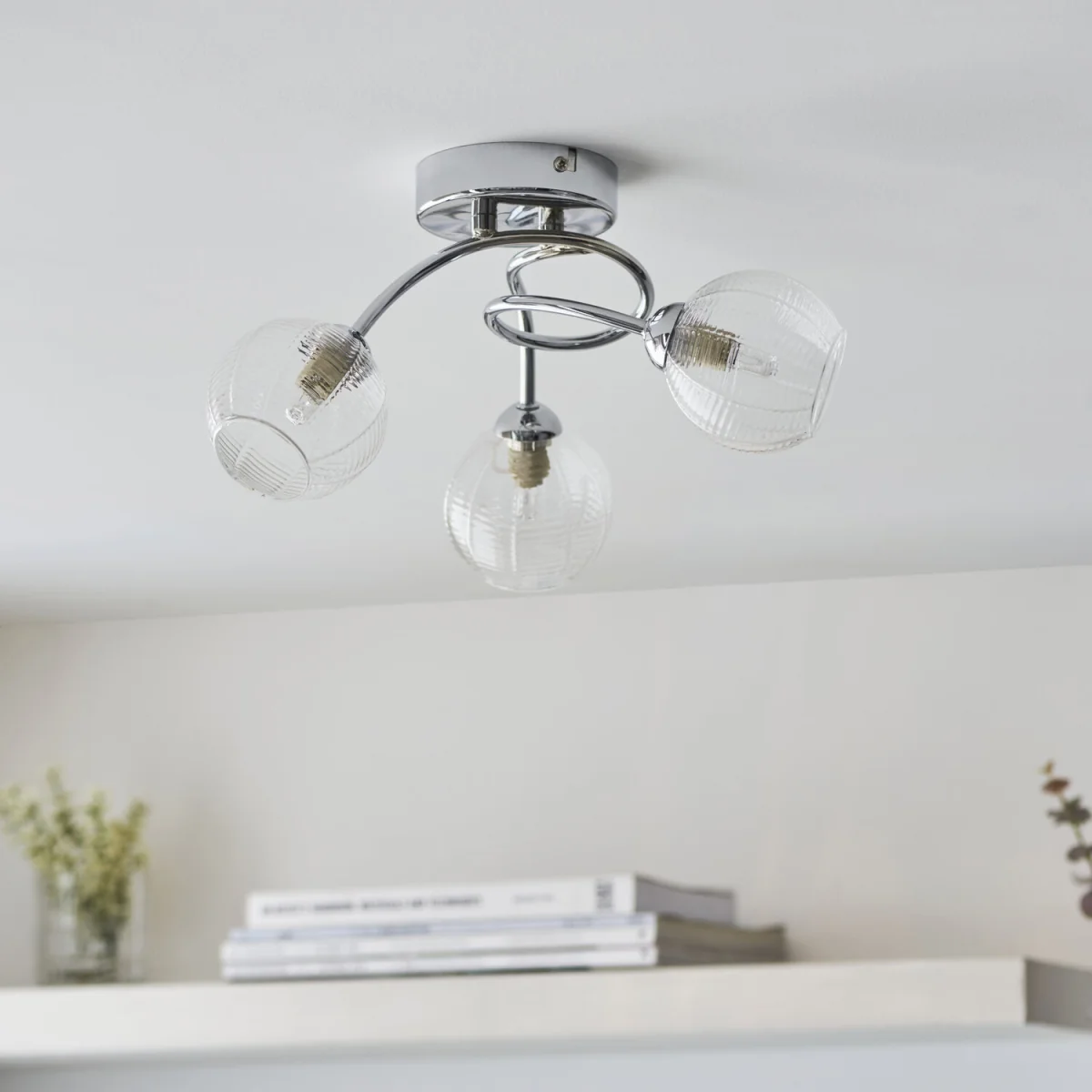 Tatton 3lt Flush Ceiling Light - Polished Chrome Plate And Clear Ribbed Glass – image 8
