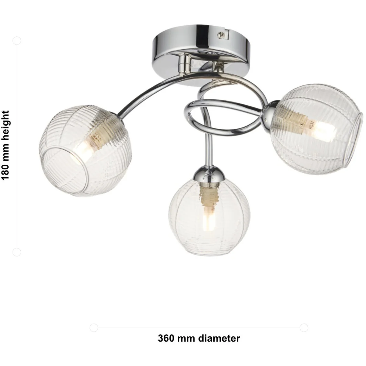 Tatton 3lt Flush Ceiling Light - Polished Chrome Plate And Clear Ribbed Glass – image 9