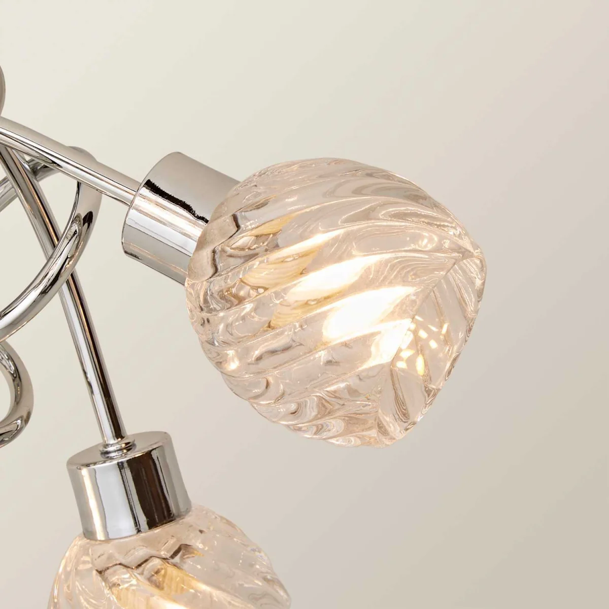Reyka 5 Way Polished Chrome Curved Arm Flush Ceiling Light With Swirled Glass Shades - Chrome – image 5