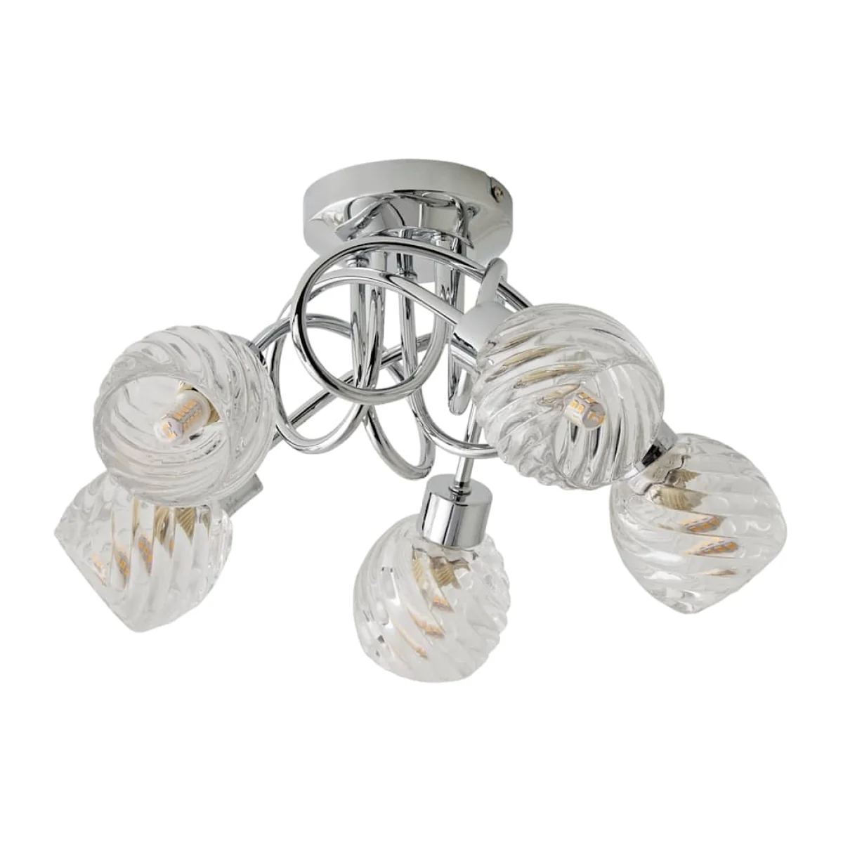 Reyka 5 Way Polished Chrome Curved Arm Flush Ceiling Light With Swirled Glass Shades - Chrome – image 1