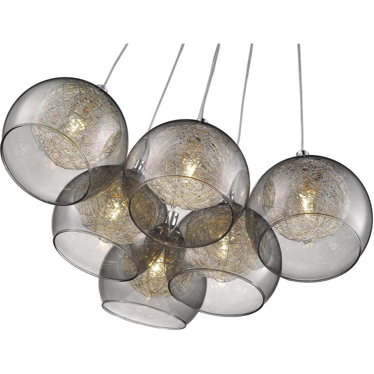 Spring 6 Light Cluster Pendant Chrome, Smoked grey with Glass Shades, G9 - Chrome – image 2