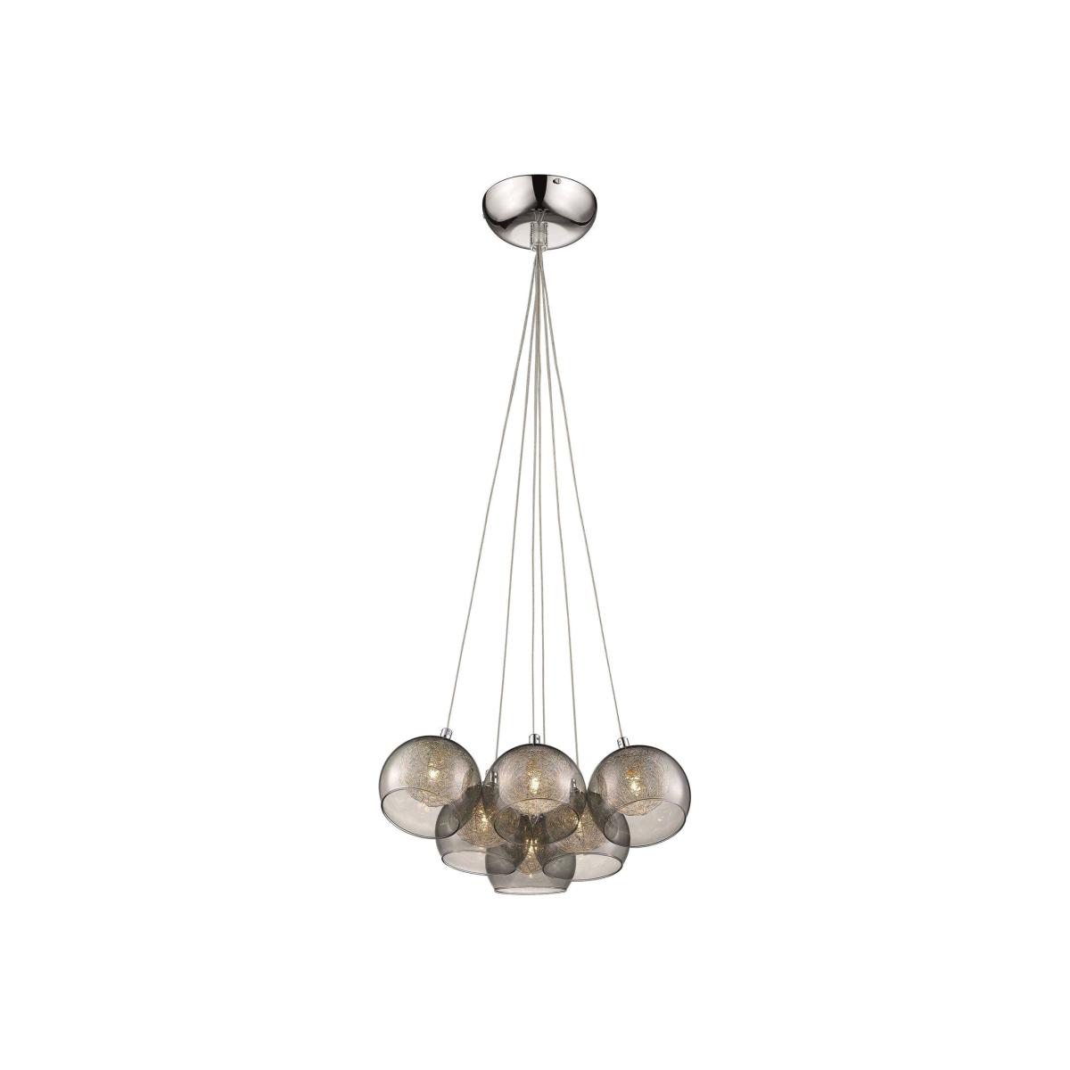 Spring 6 Light Cluster Pendant Chrome, Smoked grey with Glass Shades, G9 - Chrome – image 1