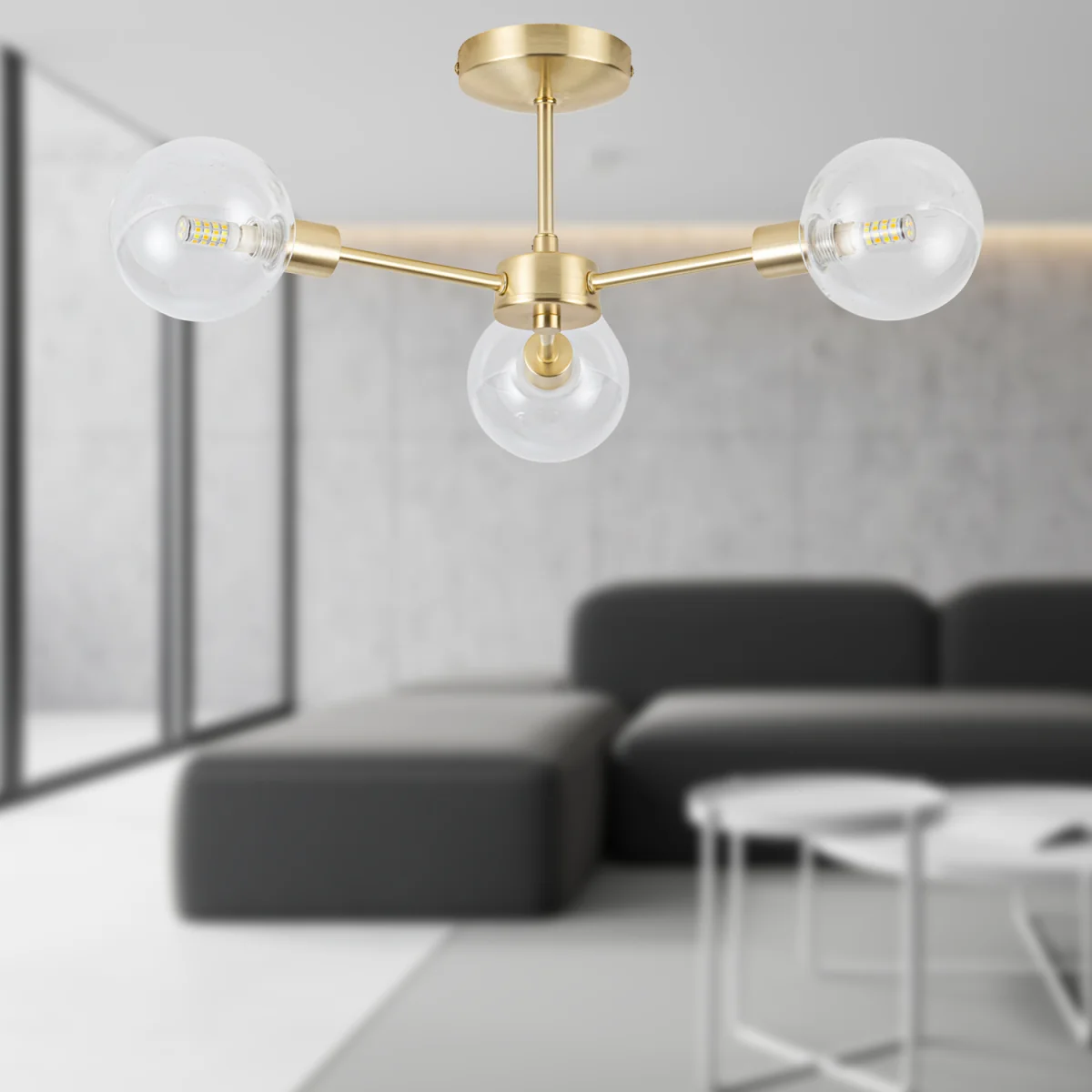 Toner 3lt Flush Ceiling Light - Satin Brass Plate And Clear Glass – image 2
