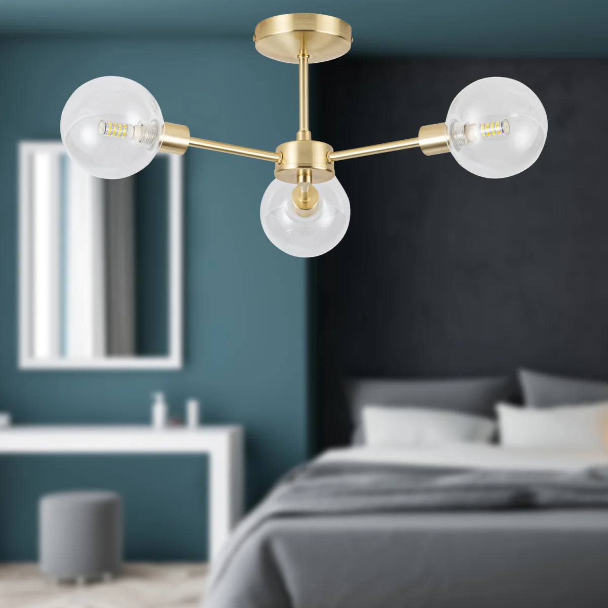 Toner 3lt Flush Ceiling Light - Satin Brass Plate And Clear Glass – image 4