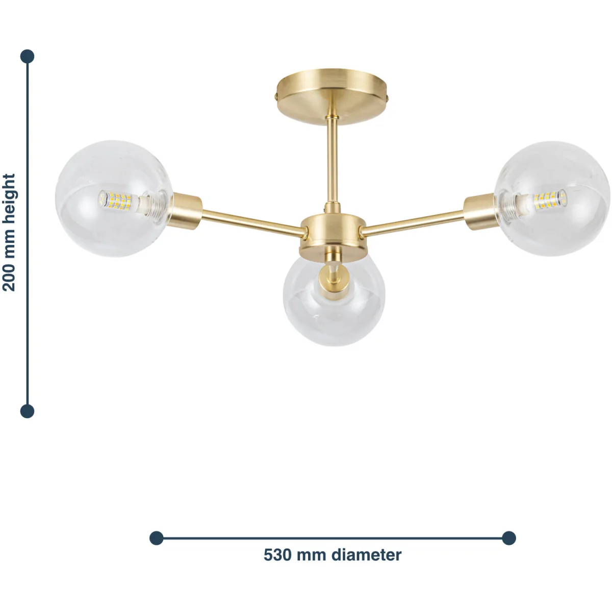 Toner 3lt Flush Ceiling Light - Satin Brass Plate And Clear Glass – image 5
