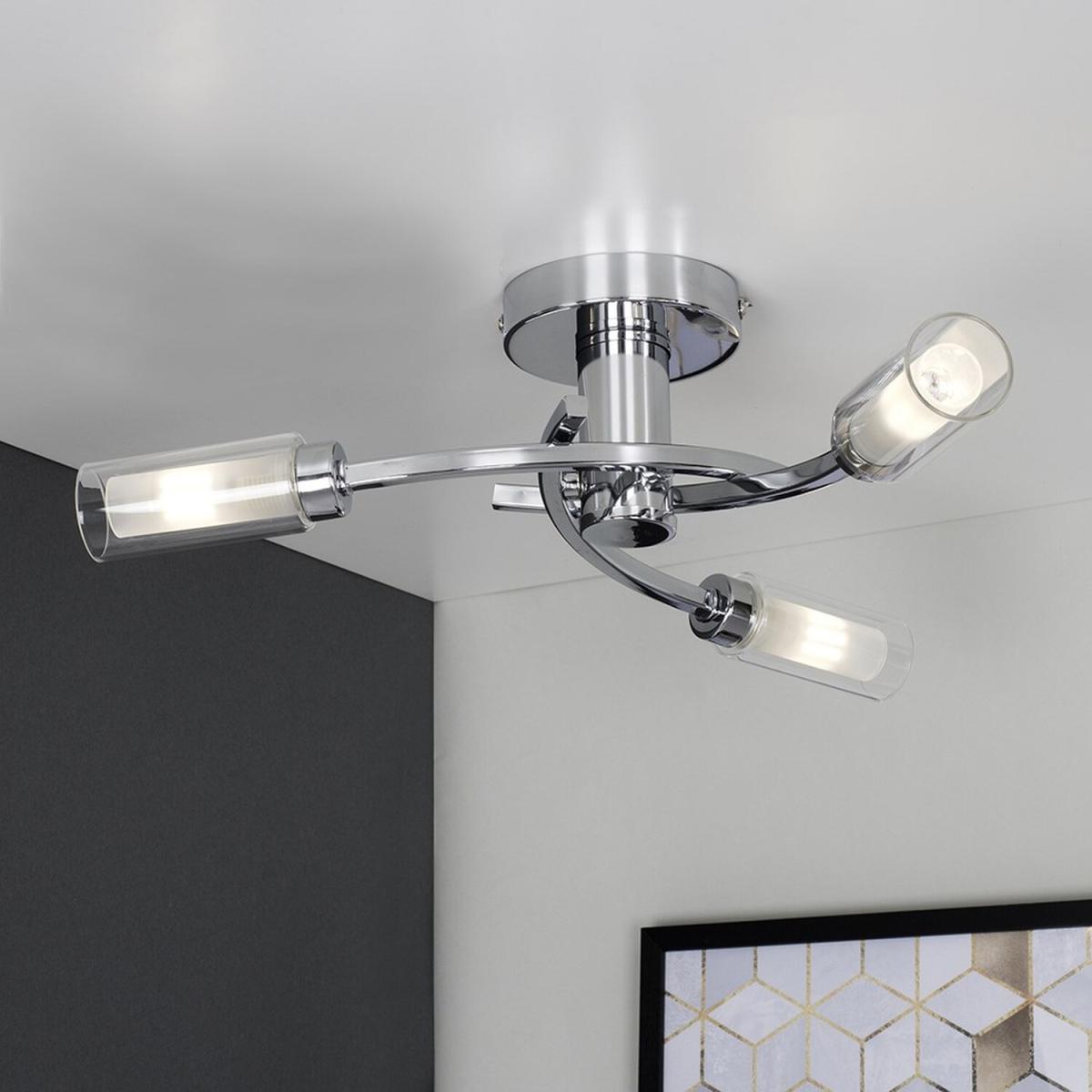 Modern 3 Way Spiral Flush Chrome Ceiling Light Fitting With Glass Shades - Silver – image 2