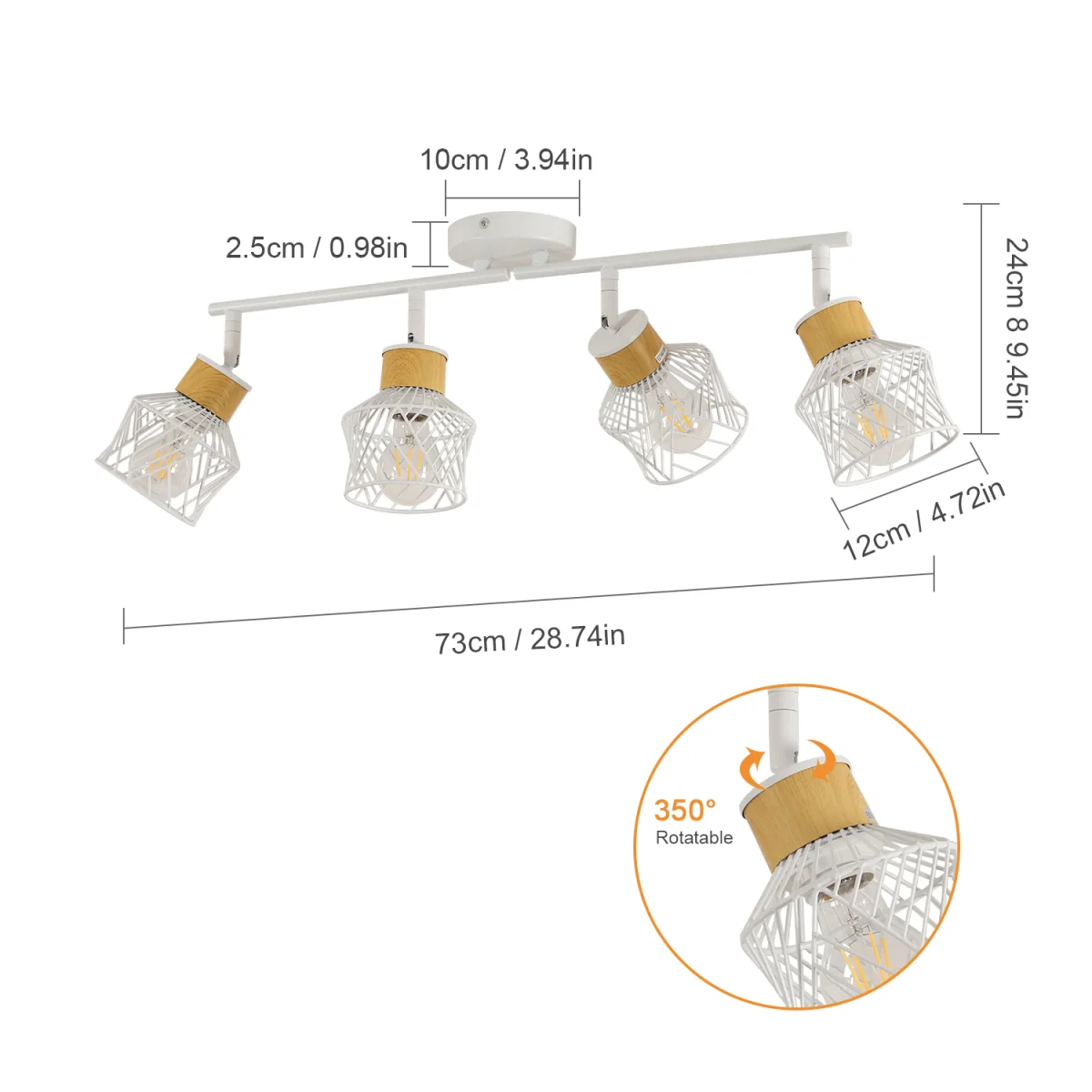 GOECO White Ceiling Light with 4 Adjustable Spotlights E27 Ceiling Spotlight - White – image 3