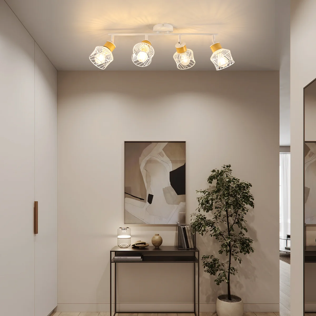 GOECO White Ceiling Light with 4 Adjustable Spotlights E27 Ceiling Spotlight - White – image 7