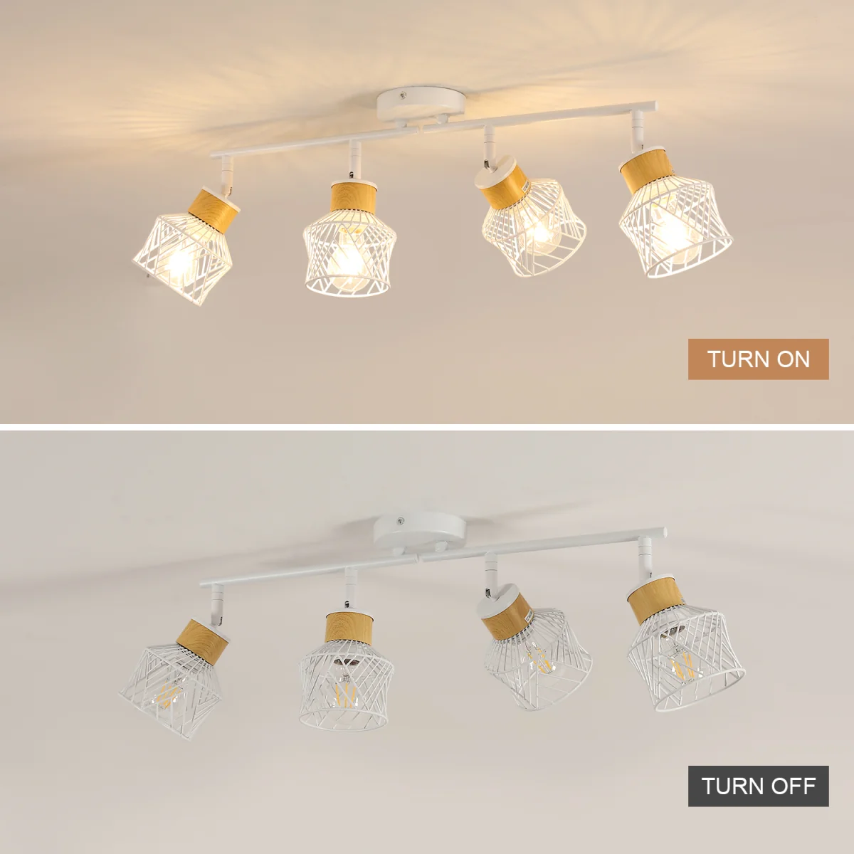 GOECO White Ceiling Light with 4 Adjustable Spotlights E27 Ceiling Spotlight - White – image 8