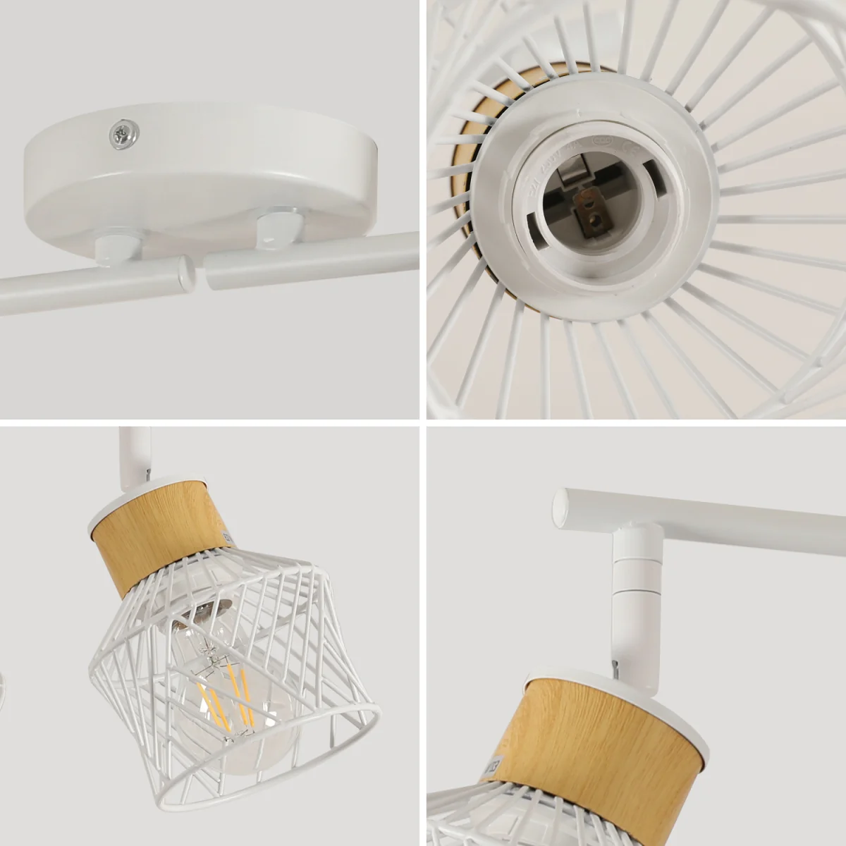 GOECO White Ceiling Light with 4 Adjustable Spotlights E27 Ceiling Spotlight - White – image 9