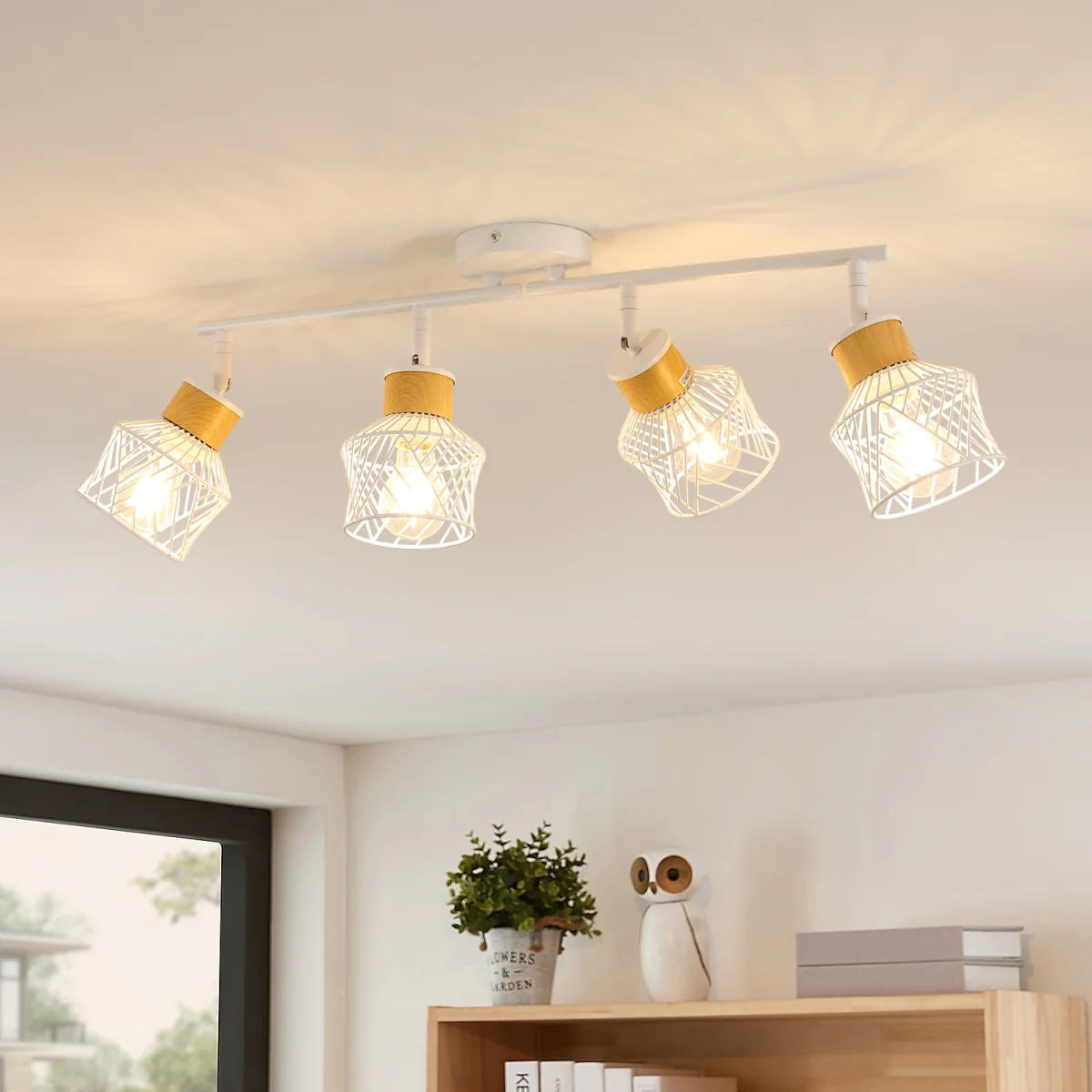 GOECO White Ceiling Light with 4 Adjustable Spotlights E27 Ceiling Spotlight - White – image 1