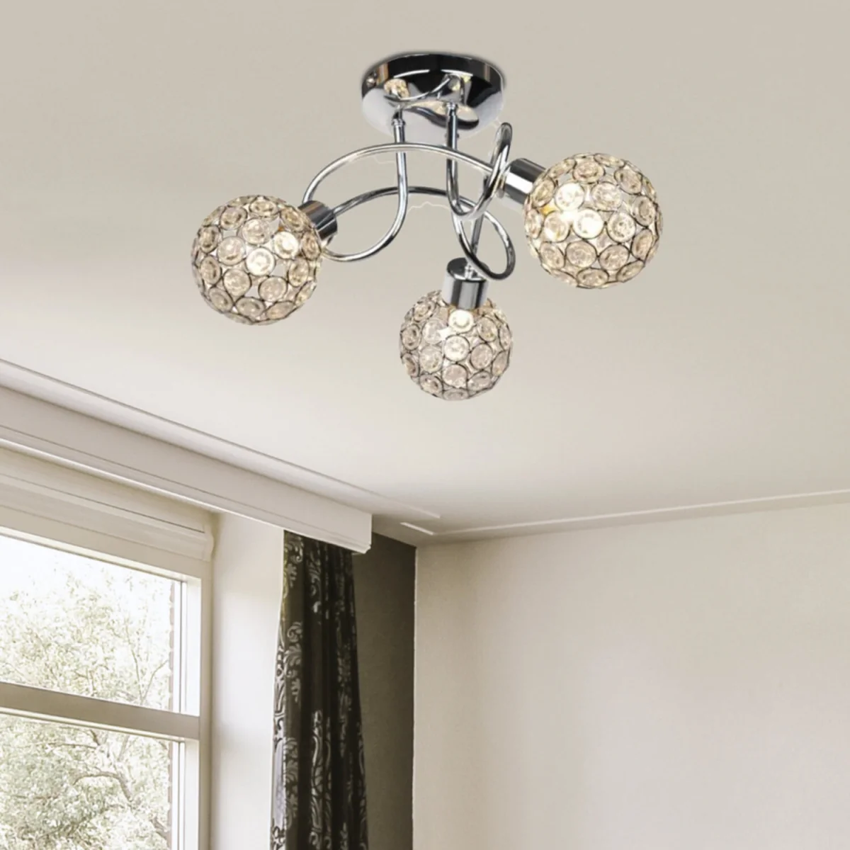 Reno 3lt Flush Ceiling Light - Polished Chrome Plate And Clear Beaded Glass – image 2