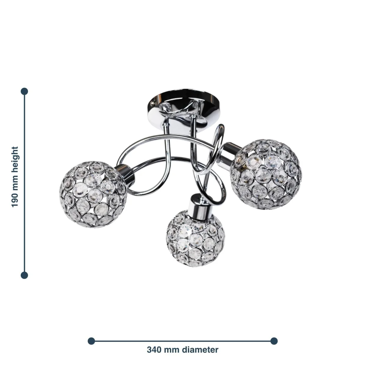 Reno 3lt Flush Ceiling Light - Polished Chrome Plate And Clear Beaded Glass – image 3