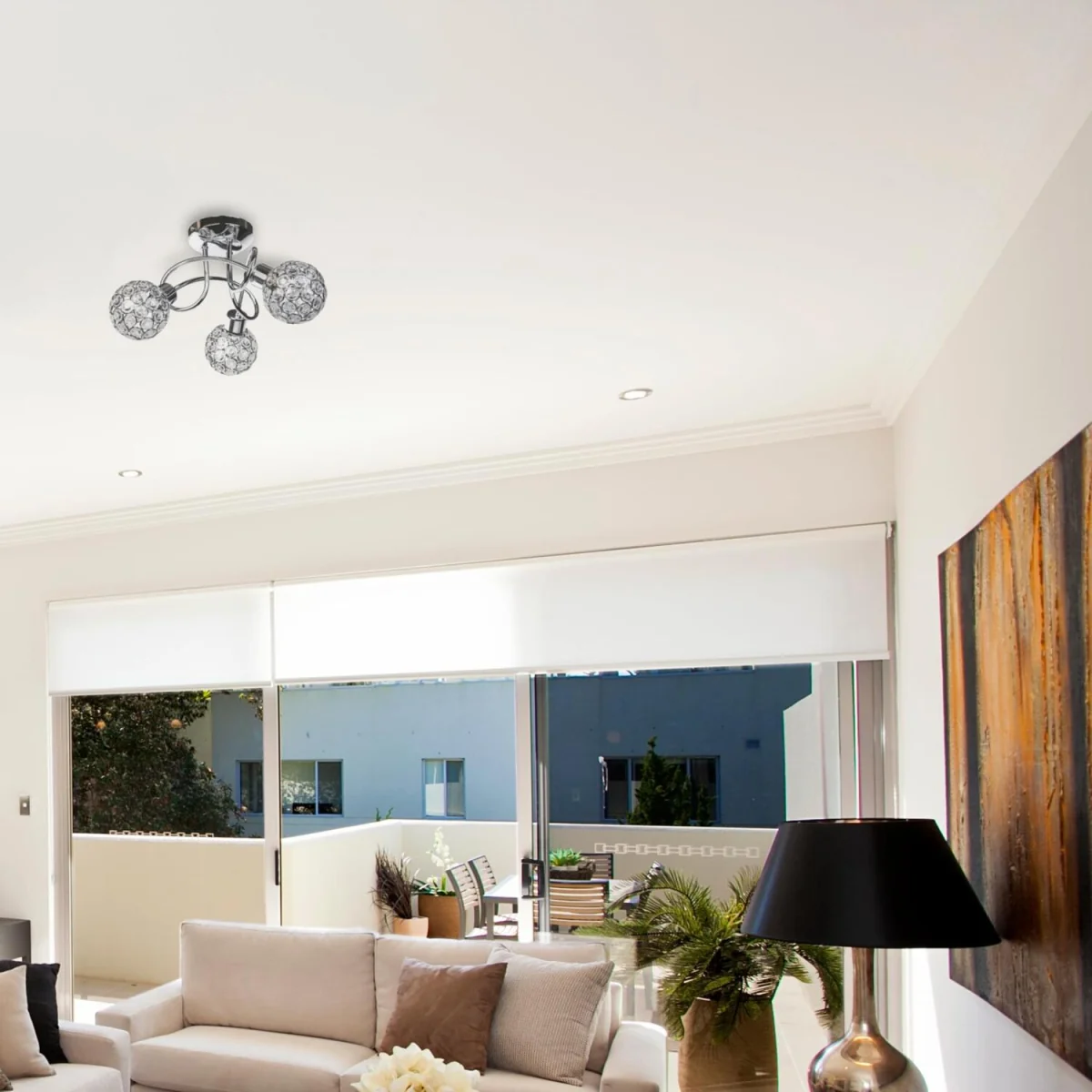 Reno 3lt Flush Ceiling Light - Polished Chrome Plate And Clear Beaded Glass – image 4