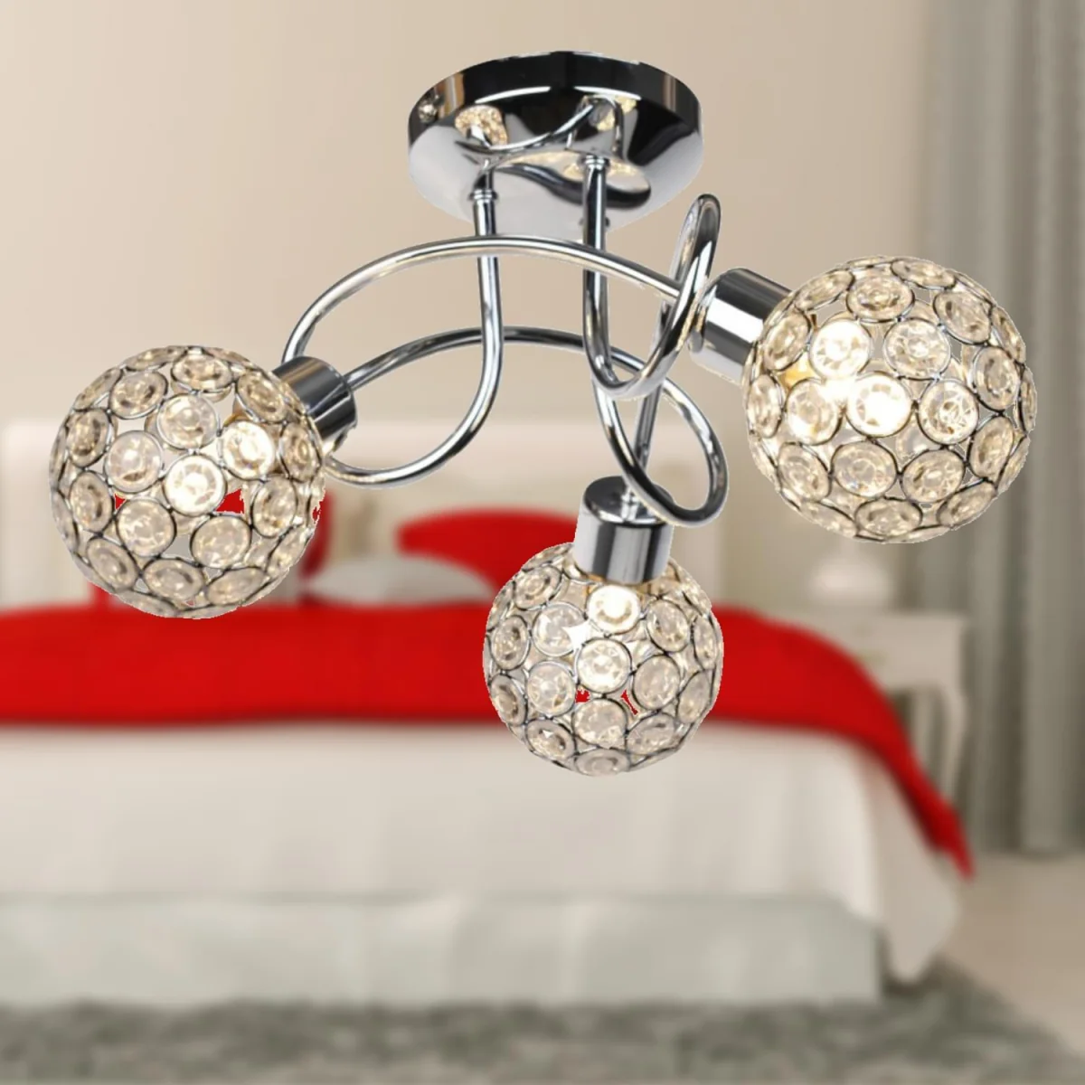 Reno 3lt Flush Ceiling Light - Polished Chrome Plate And Clear Beaded Glass – image 6