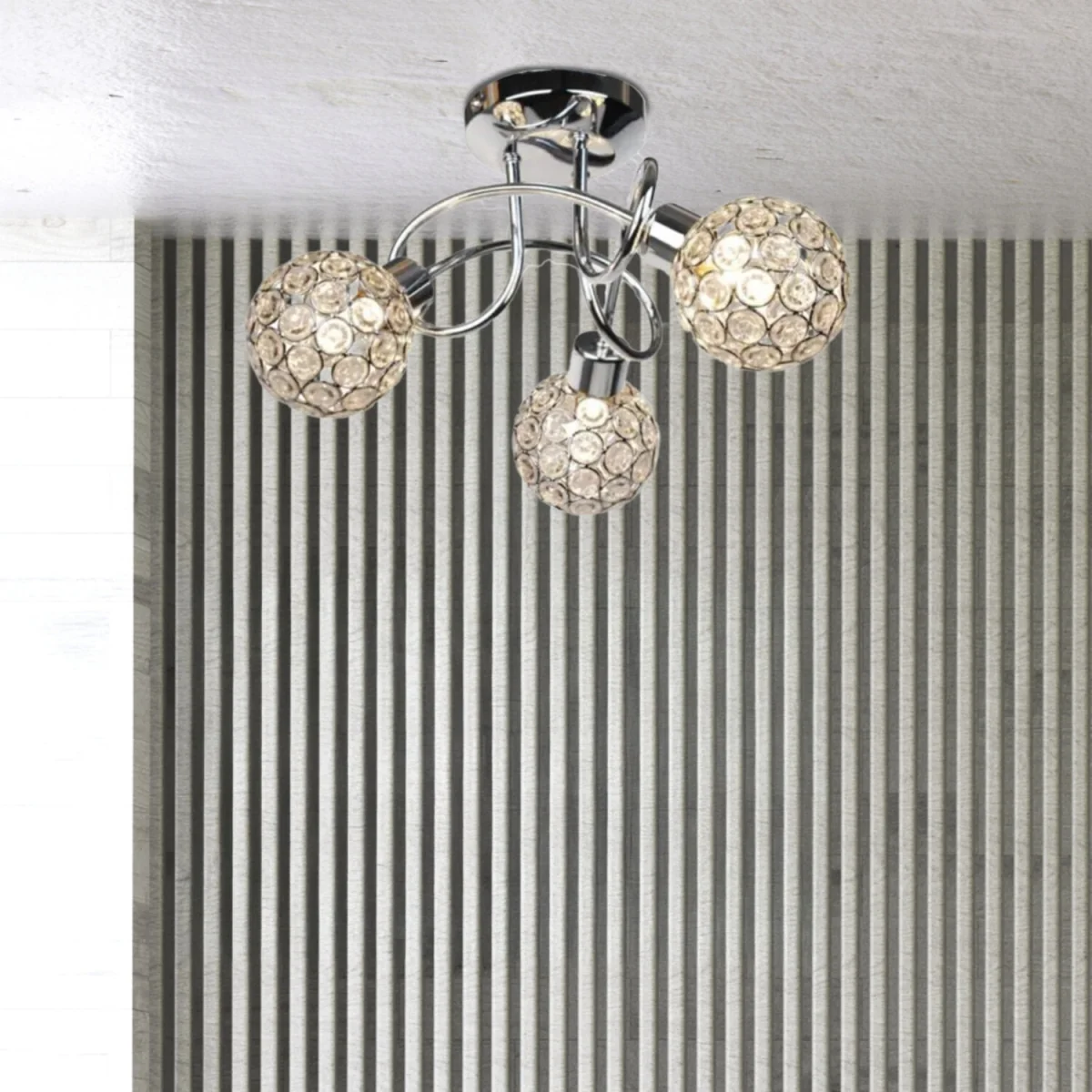 Reno 3lt Flush Ceiling Light - Polished Chrome Plate And Clear Beaded Glass – image 1
